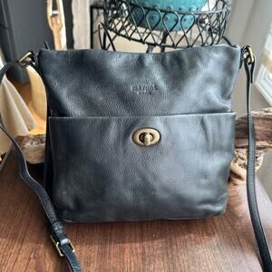 Margot New York Womens Crossbody Purse Black Leather Zip Top Turn Lock Pocket